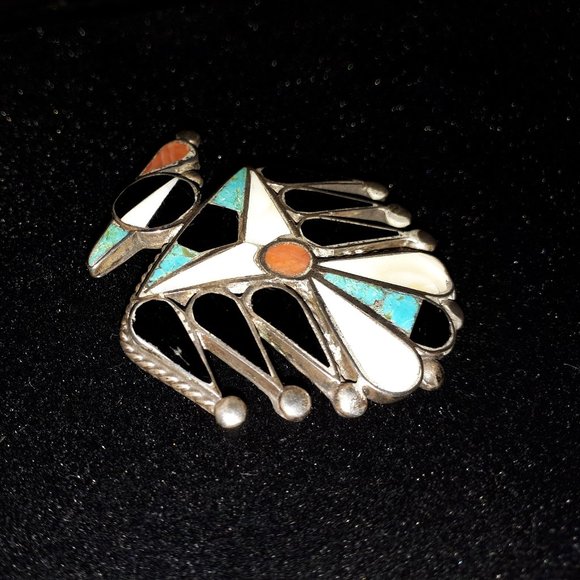 Outstanding Zuni Inlaid Thunderbird Brooch - Picture 2 of 6